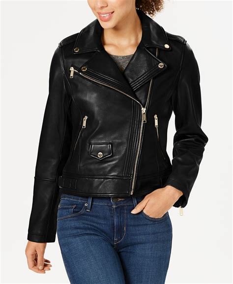 michael michael kors leather moto jacket mens|Michael Kors petite leather jacket.